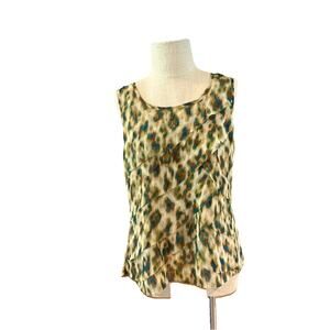 Rafaella Top Womens Large Multi Brushstroke Print Round Neck Ruffle Pullover